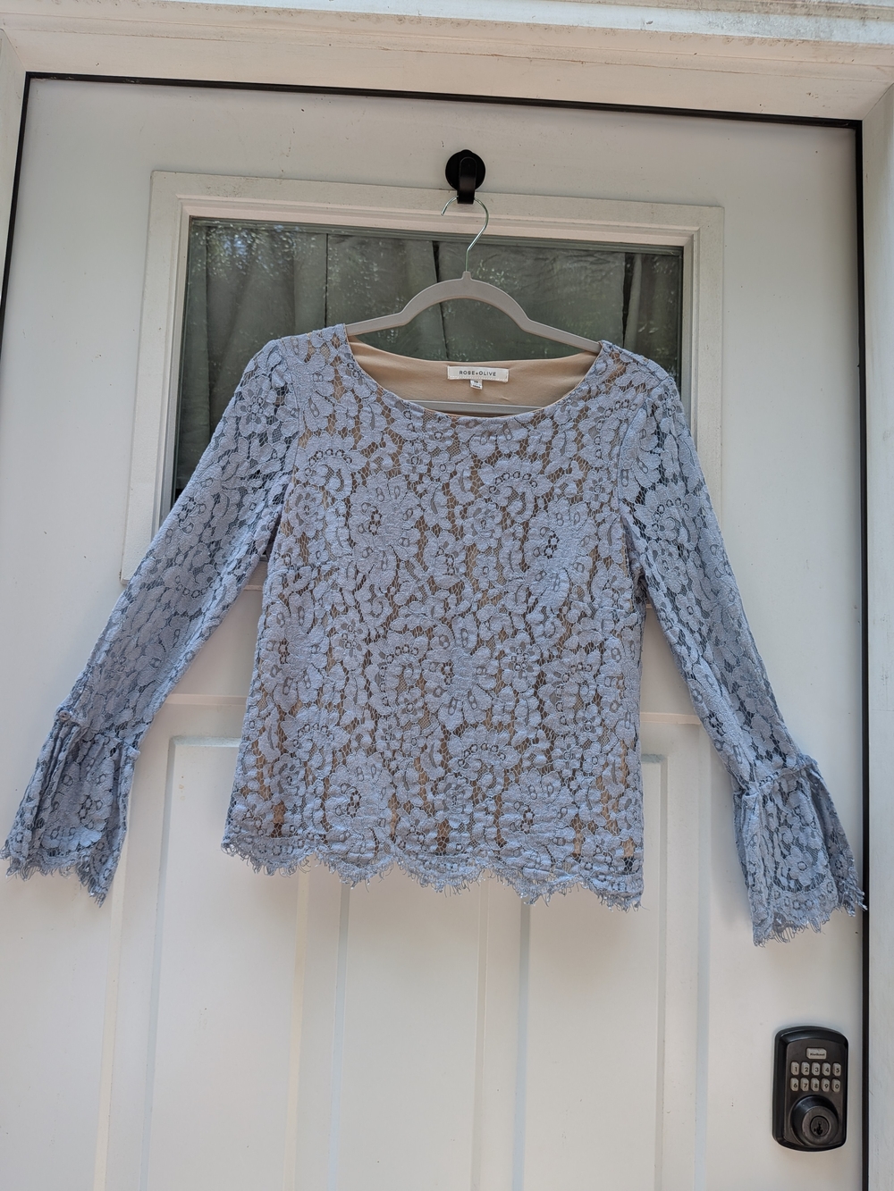 Rose+Olive Women's Light Blue Lace Long Sleeve Top Fairy Boho